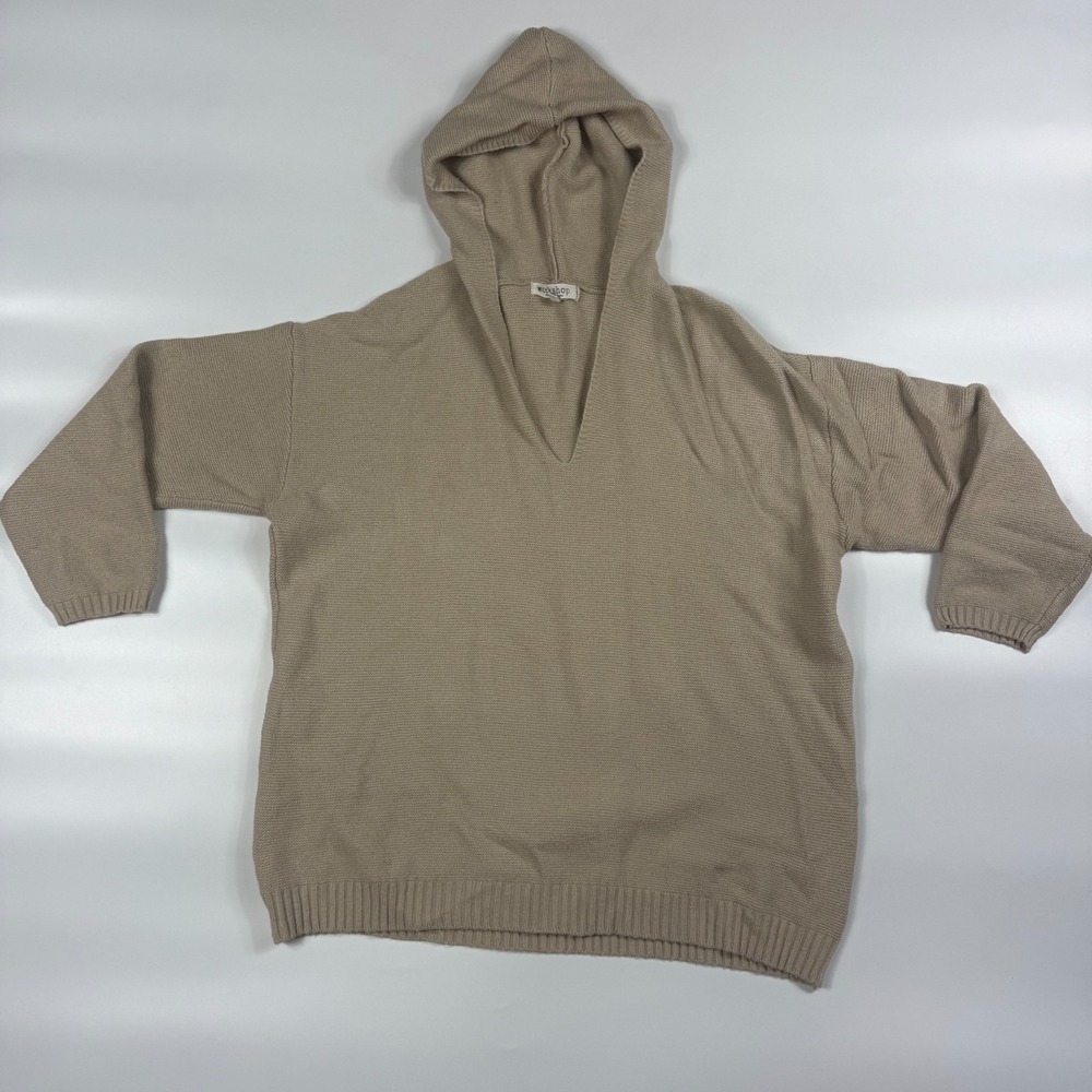 Workshop Sweater Mens 1X Beige Stretch Ribbed Hem Raglan Sleeve Hooded Pullover